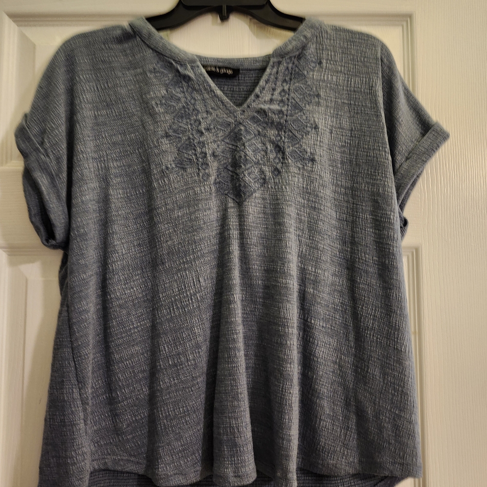 Cable & Gauge Blue Embroidered Top